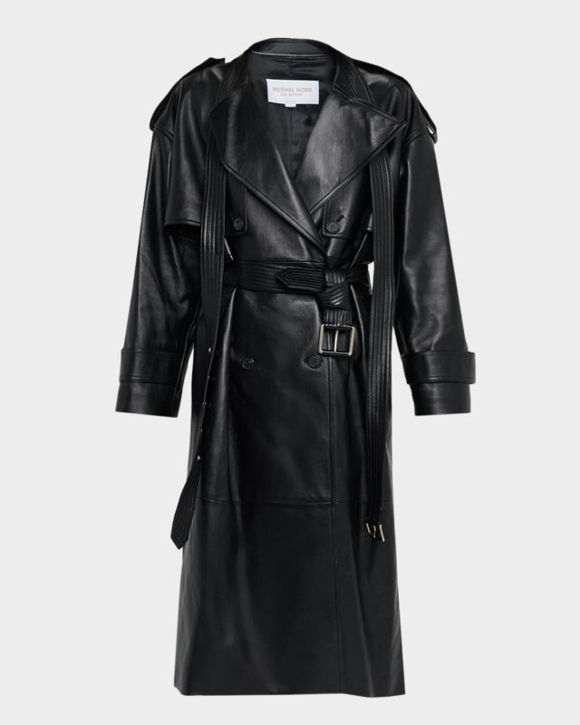 Plonge Leather Belted Trench Coat
